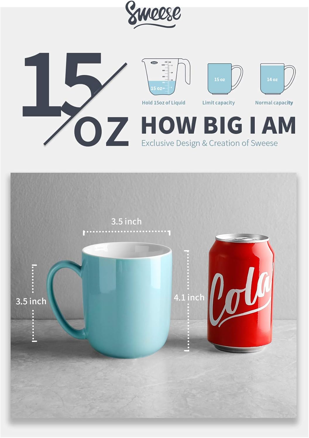 Suреr Brаndѕ Sweese 604.002 Porcelain Mugs for Coffee, Tea, Cocoa, 15 Ounce, Set of 6, Multicolor - Hot Assorted Colors