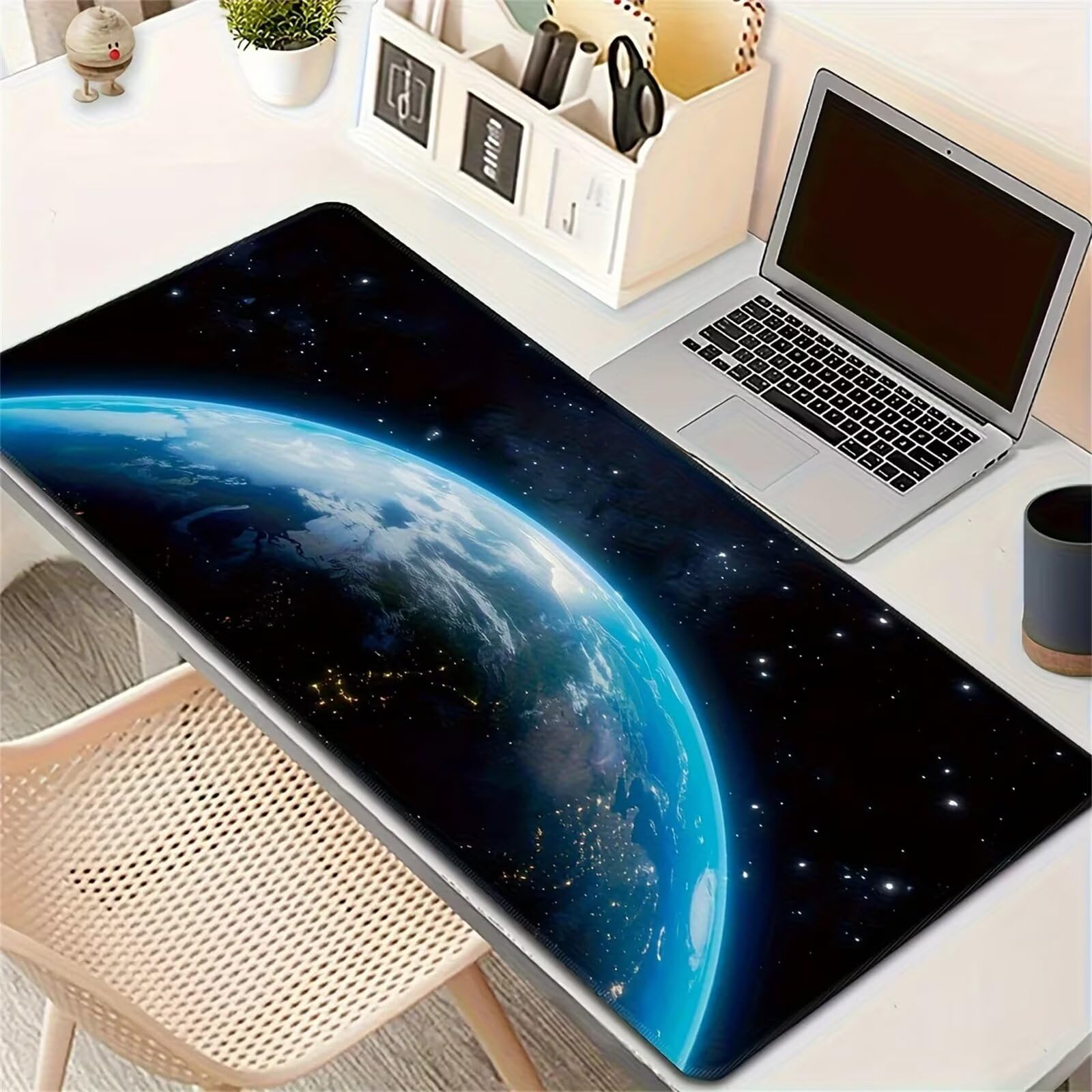 Grand Tapis de Souris de Jeu 1000x500x2 mm Mouse Pad Gaming Terre Spatiale Tapis de Bureau Antidérapant avec Bords Cousus pour Bureau, Études, Gamer