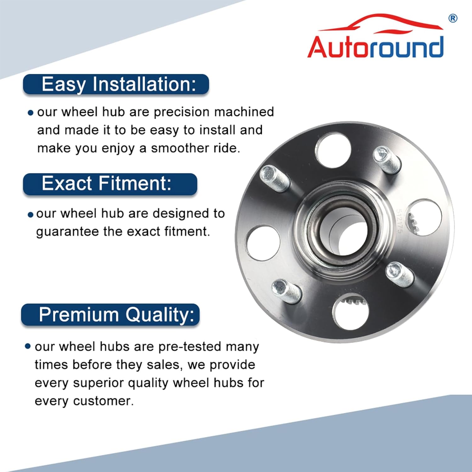 Autoround Pair 512175 Rear Wheel Bearings and Hub Assembly Compatible with Honda Civic 2001-2005, Acura EL 2001-2005 4-Lug w/ABS