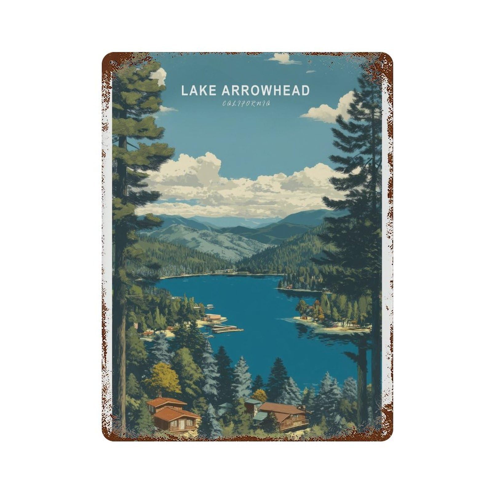 xiaoxiaoshen Lake Arrowhead Travel View, California Wall Decor Art Metal Tin Poster Modern Home Decor Art Home Bar Shop Decorations Vintage Sign 40x30cm