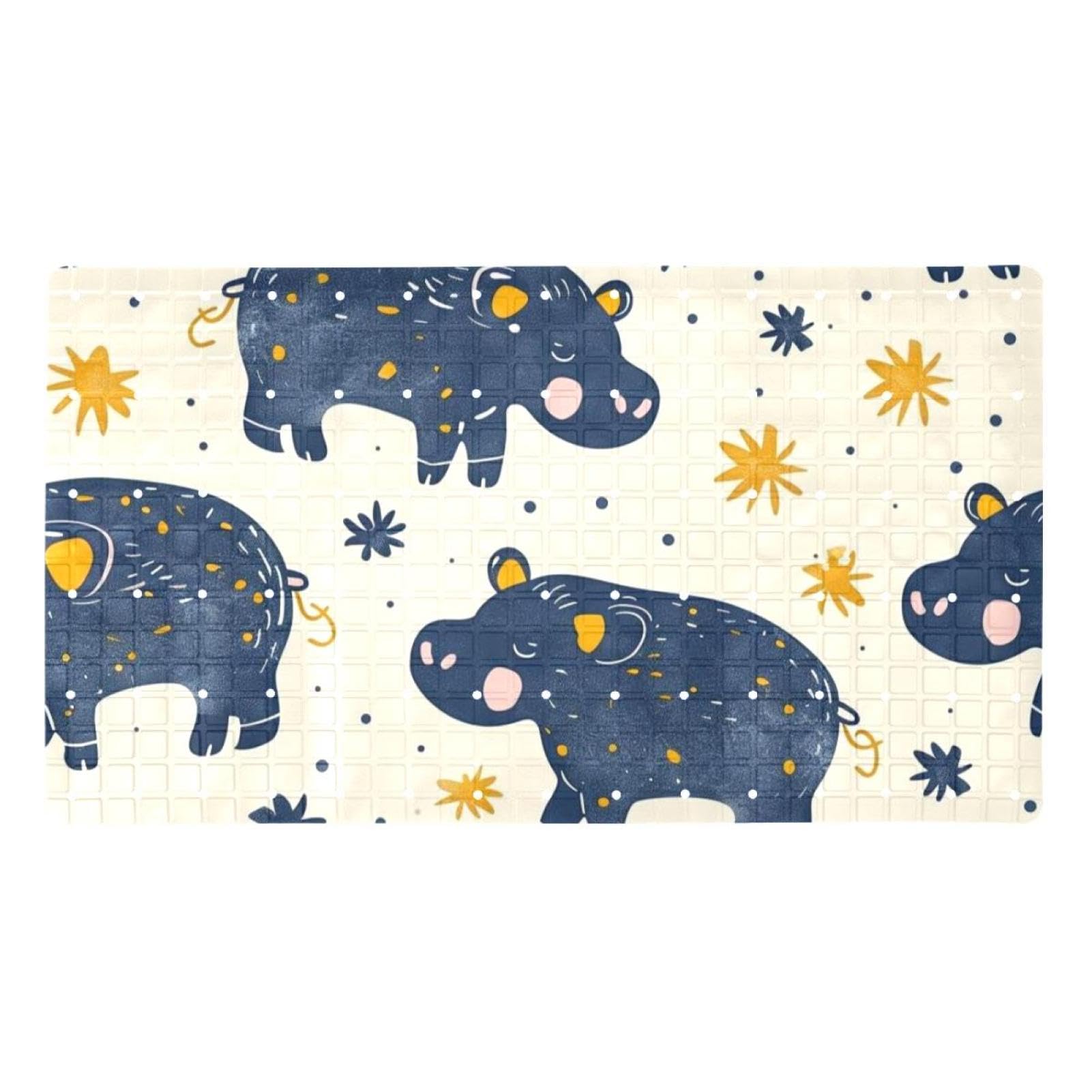 Tapis de bain antidérapant séchage rapide extra long bleu hippo ventouses