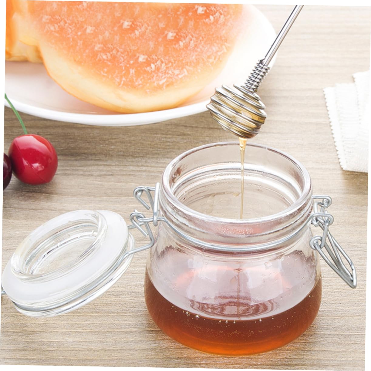 GLEAVI 1set Stainless Steel Syrup and Honey Stirring Rods Kitchen Eggbeater Dippers Easy to Clean and Use for Viscous Substances Silver Finish 5pcs