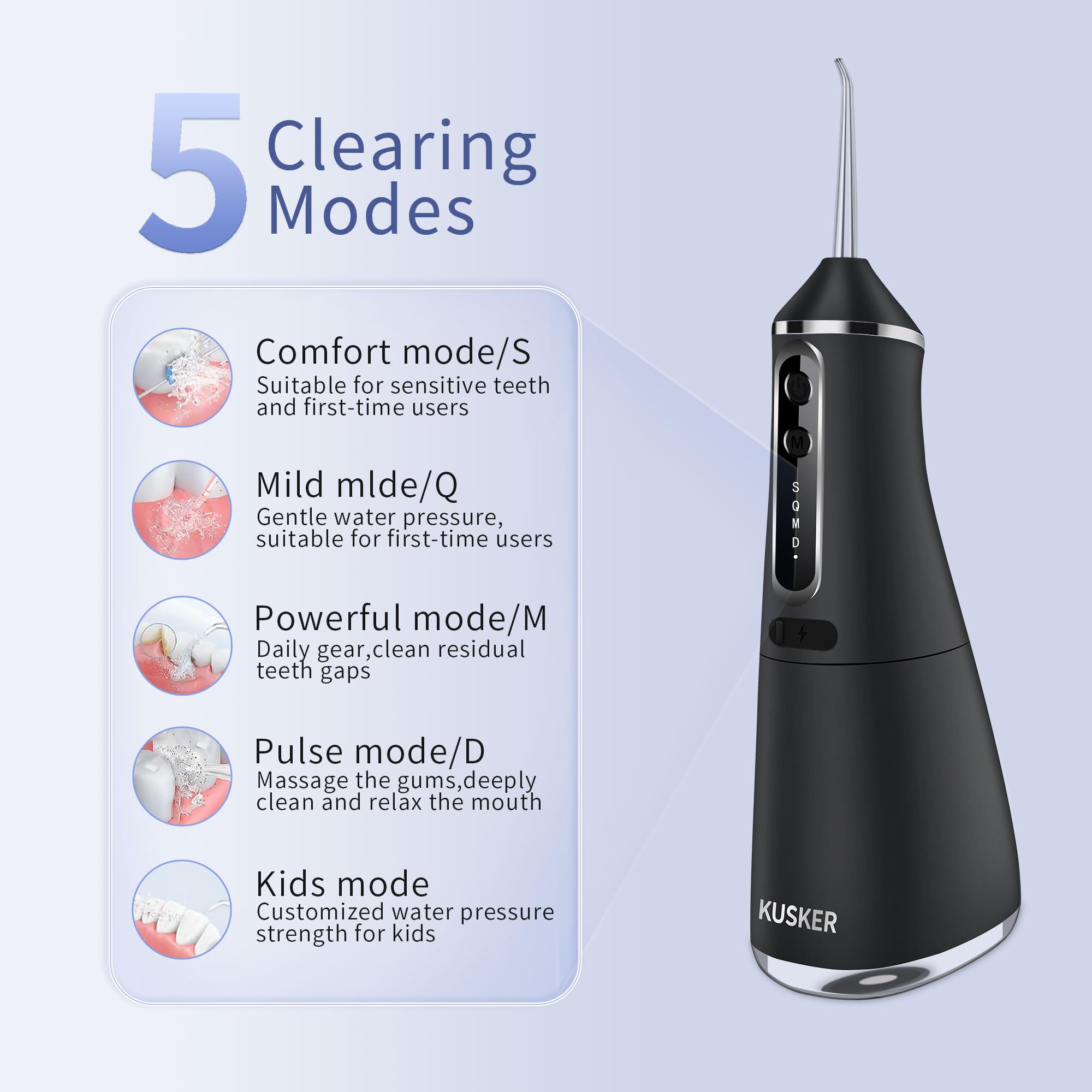 Irrigador dental de agua inalámbrico, 500 ml, irrigador oral portátil para dientes, 5 modos y 4 puntas de chorro, IPX7 impermeable, recargable para 30 días de uso, hogar, viajes, aparatos