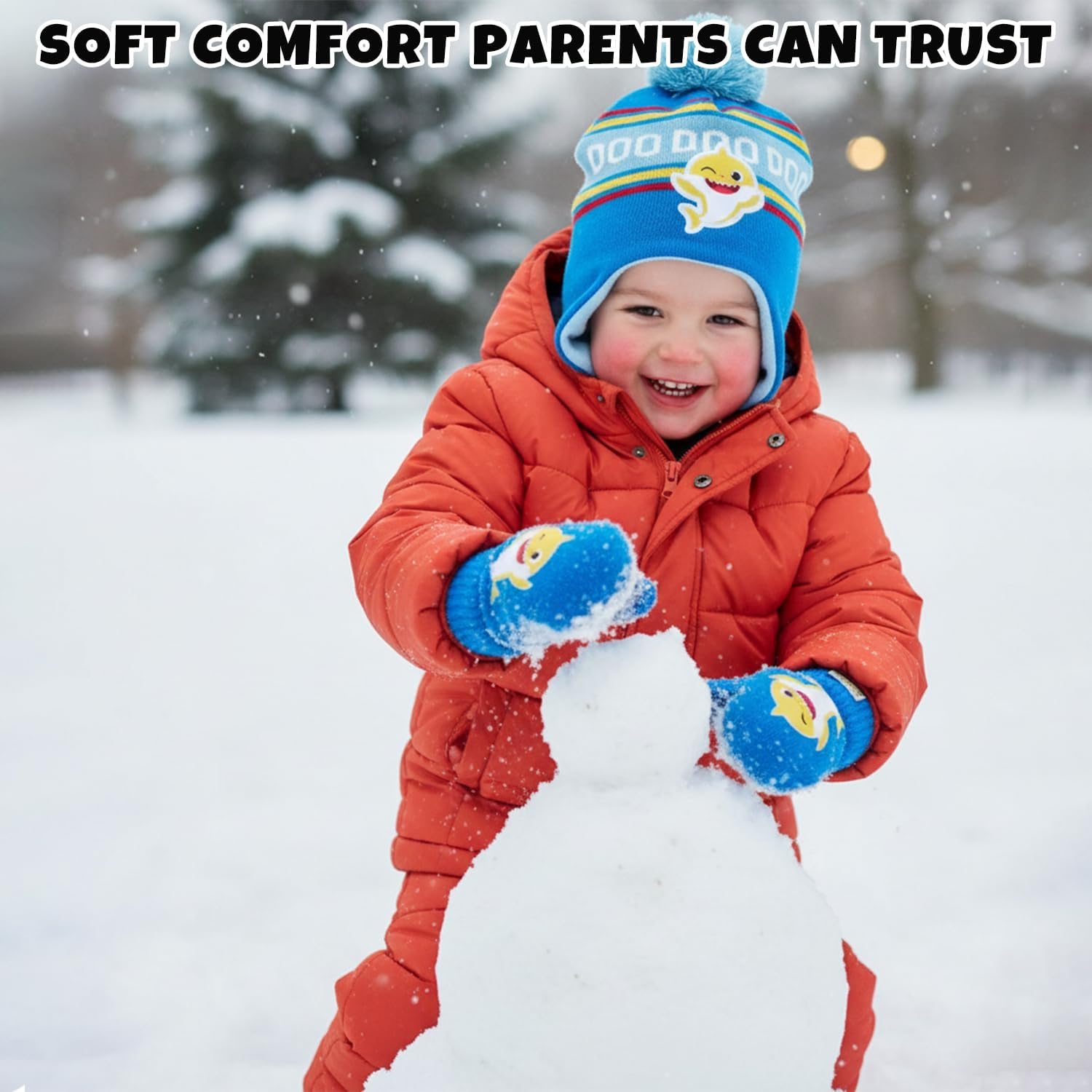 Nickelodeon Boys' Baby Shark Winter Hat and 2 Pairs of Mitten Set (Toddler) - Image 6