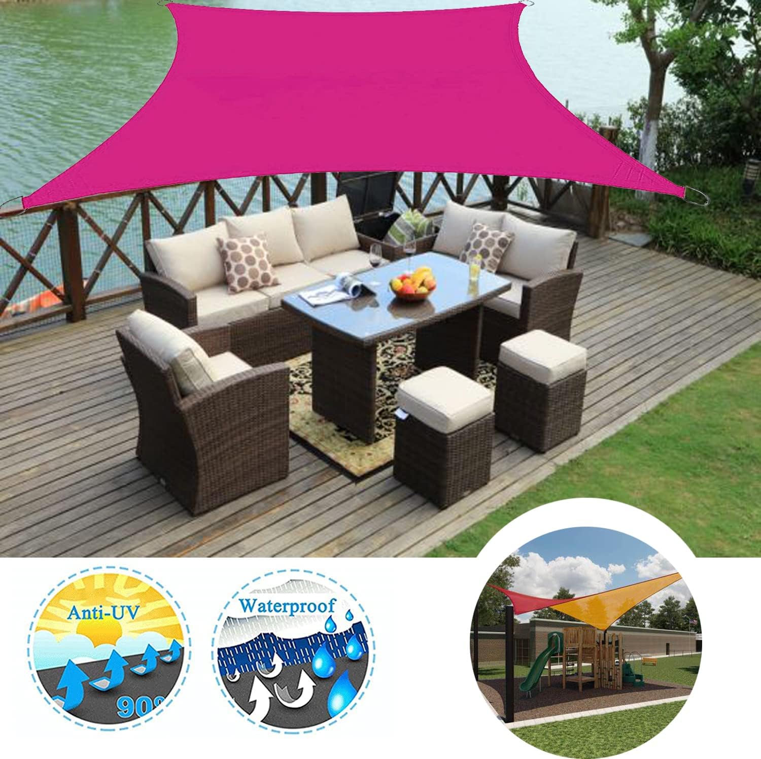 Sun Shade Sail Canopy Outdoor Shade Cloth 10x13ft/3x4m, Shade Sails Waterproof UV Block Fabric Heavy Duty Shade Canopy Sun Protection Windproof Commercial Grade, for Patio Lawn Deck