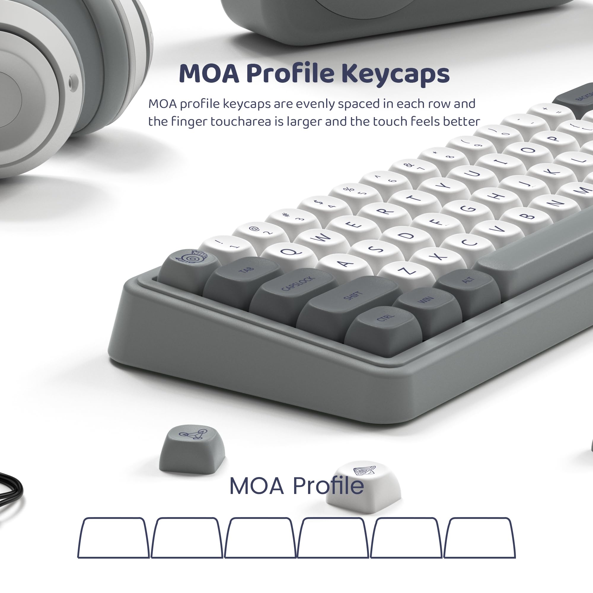Womier PBT MOAキーキャップセット 昇華プリント ホワイト/グレー 日本風 | レトロデザイン, 100%/75%/65%/60%対応, MX軸対応, TKL US配列対応, カスタム交換用