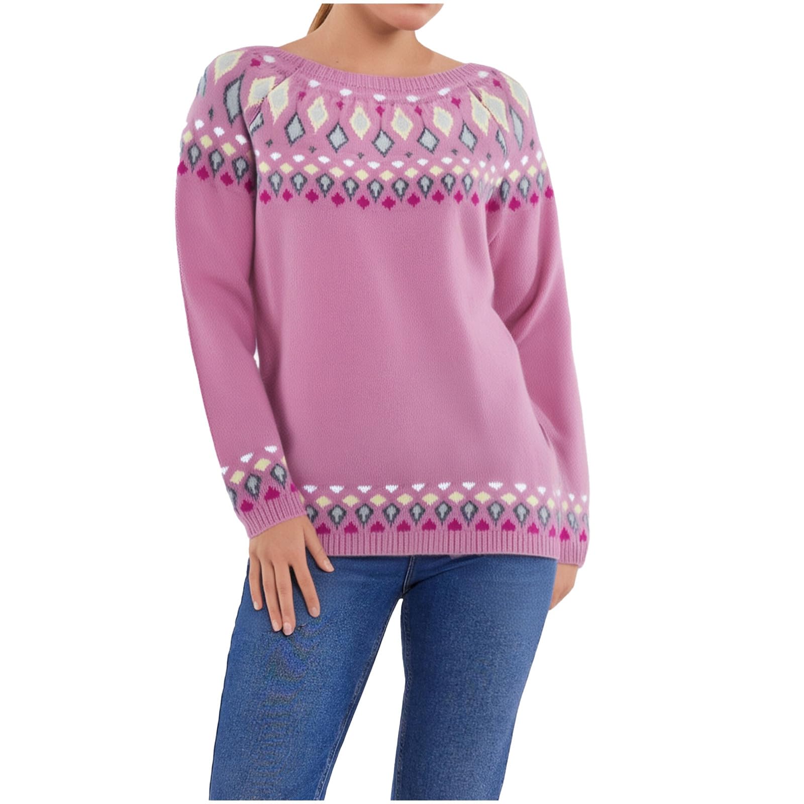Pullover da donna Fair Isle a maniche lunghe maglioni casual fantasia vacanza maglia allentata maglioni da donna per autunno e inverno top in cotone caldo maglioni invernali maglioni invernali morbida