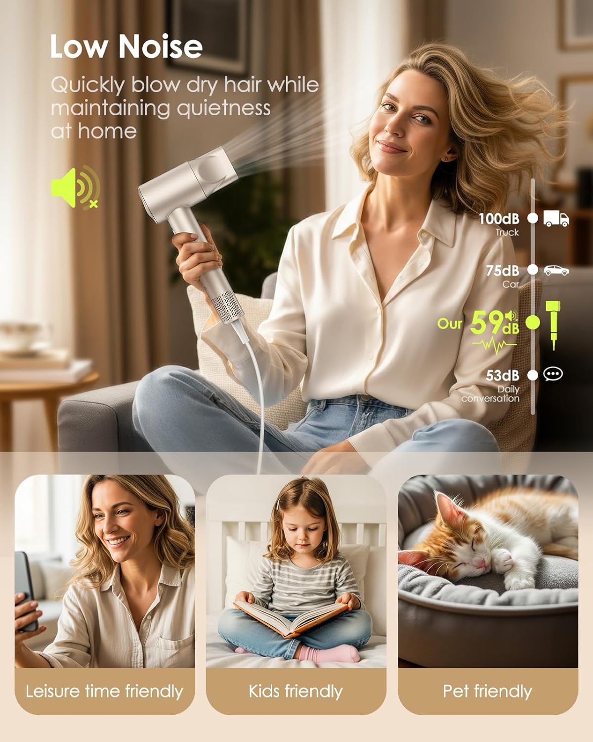 Ionic Hair Dryer with Diffuser - 160000RPM High-Speed Blow Dryer, 500 Millons Ions Frizz Free, Fast Drying for Women, Lightweight, Quiet, Professional Dryer for Curly or Straight Styles, Gift Idea - Image 6