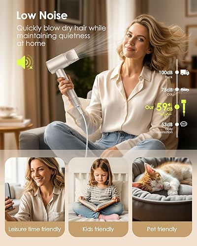 Miniatura 6 de Secador de pelo iónico con difusor, secadora de alta velocidad de 160000 RPM, 500 millones de iones sin encrespamiento, secado rápido para mujeres,