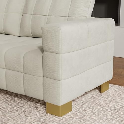 Miniatura 6 de ANTTYBALE Sofá biplaza de terciopelo capitonado con botones de mediados de siglo con patas de metal dorado y 2 almohadas 89 pulgadas 2 piezas negras