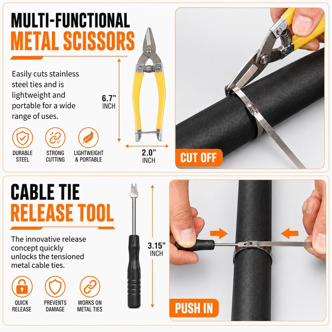 450Pcs Metal Zip Ties Gun Kit, Silver 8/12/16in & Black 8/12in Stainless Steel Zip Ties, Heavy Duty Cable Tie Fastening Cutting Tool Set with Organizer, Gloves, Storage Bag for Fence, Exhaust Wrap
