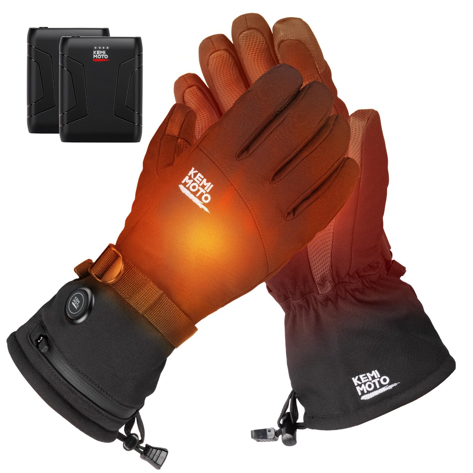 KEMIMOTO Beheizbare Handschuhe mit 2500mAh Akku, Elektrisch Winter Thermohandschuhe Herren und Damen für -10°C~ -5°C, Beheizte Winter Angelhandschuhe für Skifahren, Wandern
