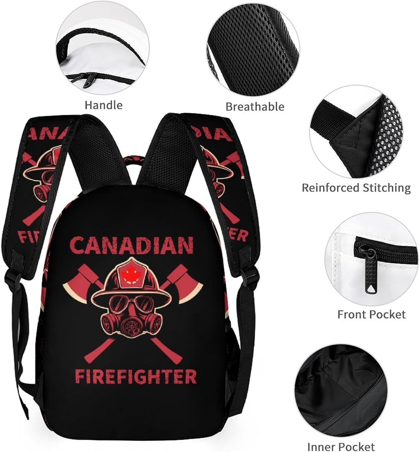 Canadian Firefighter Funny Backpack 3 Piece Set Daypack with Lunch Bag And Pencil Case for Outside Activities Travel image 3