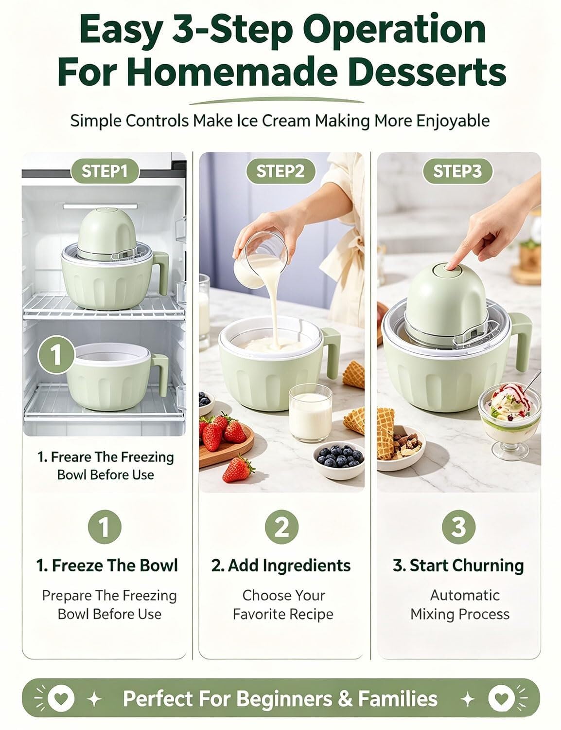Heladera Recargable con Tolva para Añadir Ingredientes | Heladera recargable y extraíble para postres caseros(2)