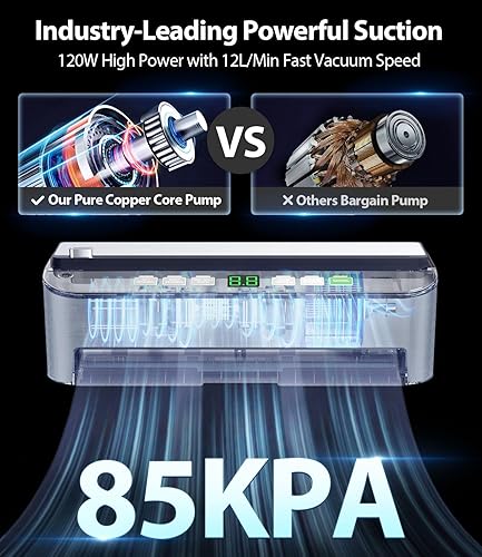 Miniatura 5 de Máquina selladora al vacío, Beelicious 85KPA sellador de alimentos 8 en 1 totalmente automático con almacenamiento de bolsas, modo húmedo y manguera