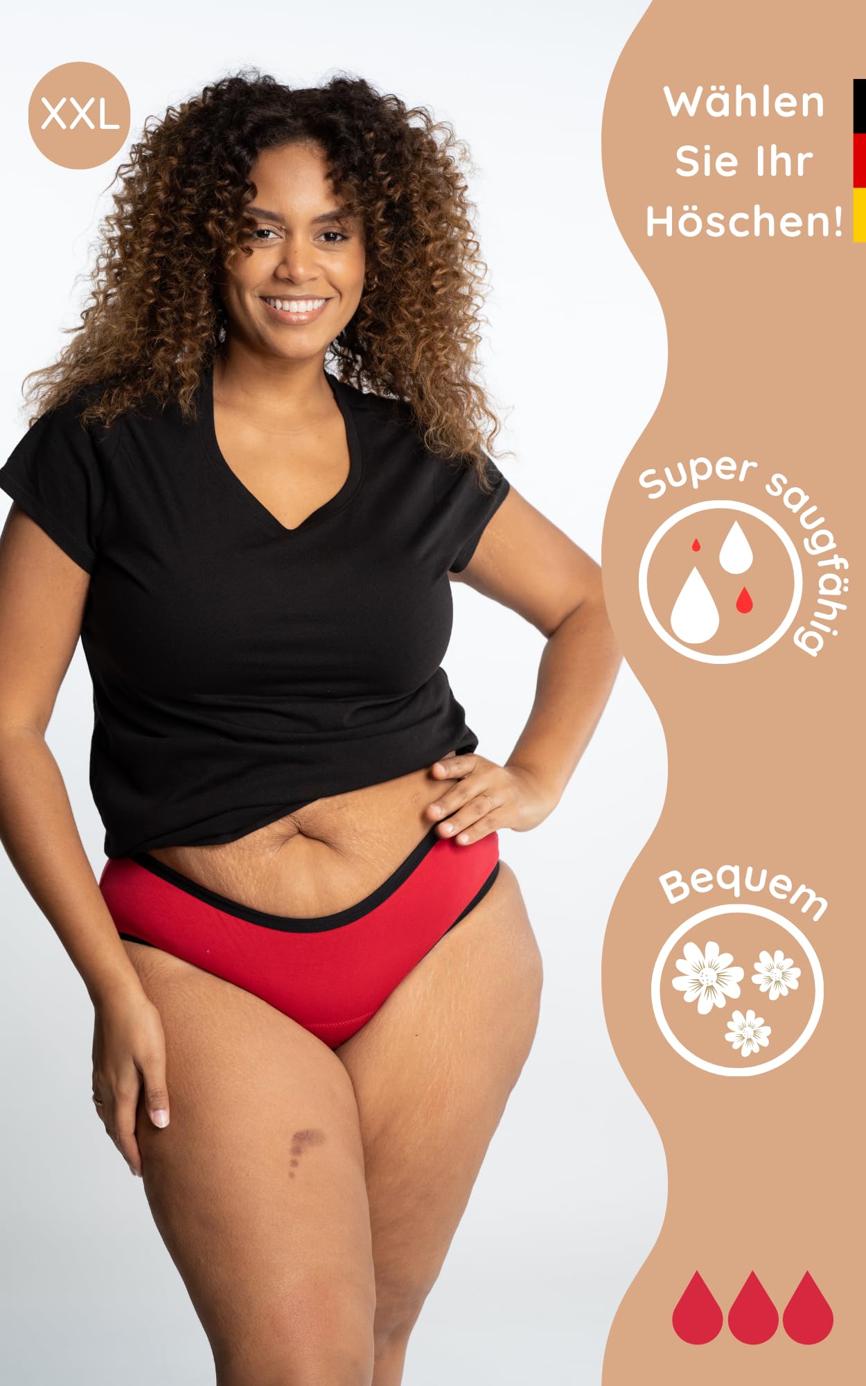 Perioden Unterwäsche = 2-3 Tampons - Waschbar - Baumwolle - Ökologisch - Menstruation - Unterwäsche für die Periode - Periodenslips - Absorbierend - Mädchen Damen - XXS / 4XL (Red-Mohina-Pack, S)