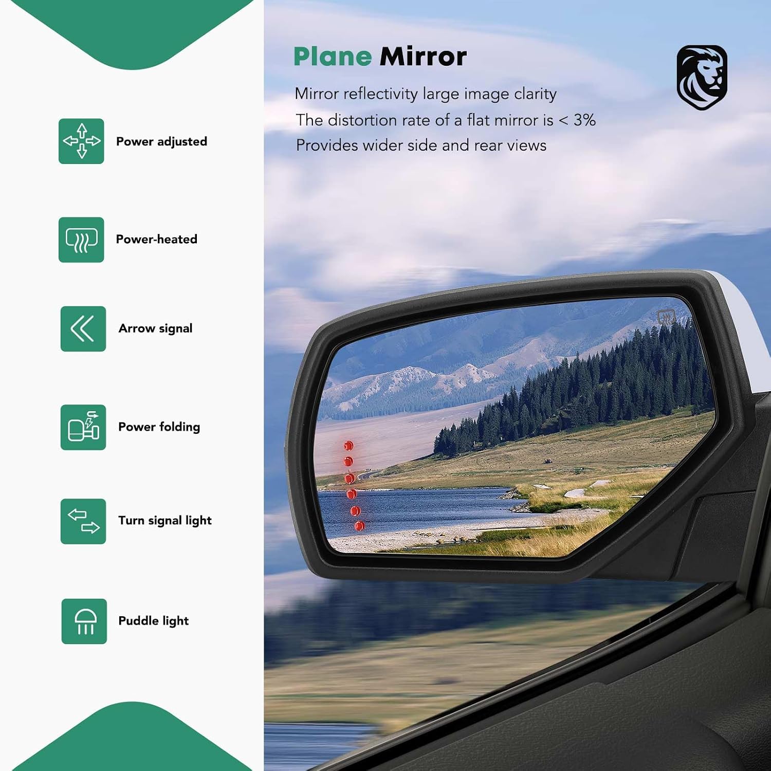 YHTAUTO Driver Passenger Side Power View Mirrors Fit Sierra Silverado 1500 14-18, 2500/3500 HD 15-18, Power Heated Adjusted Folding, LED Turn Signal & Puddle & Arrow Light, Chrome Car Door Mirror Pair