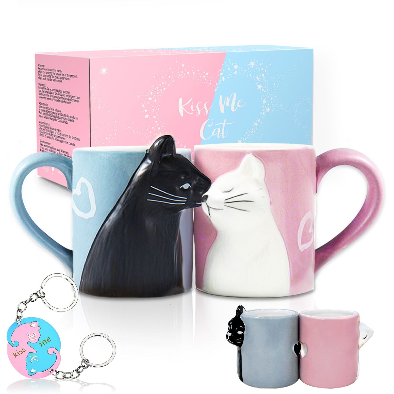 Bacio gatto Set di tazze da caffè, Set di tazze in ceramica da tè divertente e unico per la sposa e lo sposo, regalo corrispondente Per il compleanno, anniversario, matrimonio, fidanzata Moglie