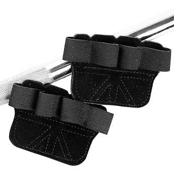Leather Grip Pads Lifting Straps for Pull Ups and Strength Training - Breathable Non-Slip Grip Pads with Palm Protection for Bodybuilding Fitness and Weightlifting Pack of 2 Black