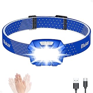 Headlamp Rechargeable, Blukar Super Bright COB Headlamp Headlight with Motion Sensor Control&Red Lights, 6 Light Modes, IPX5 Waterproof, Lightweight Headlamp for Work, Power Cuts, Emergency-Jewel Blue