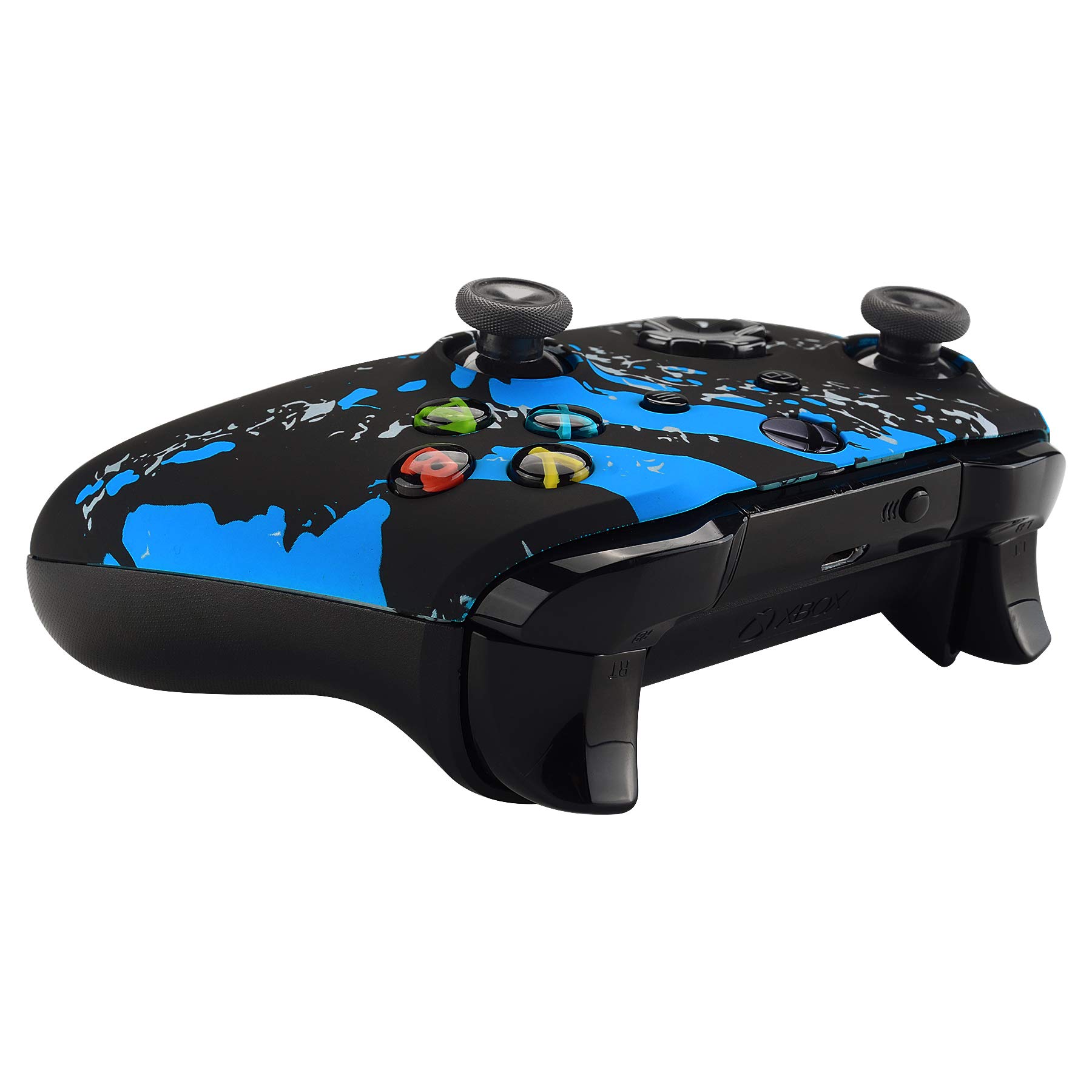 eXtremeRate Custodia anteriore con rivestimento blu con motivo a spruzzi, kit di ricambio per controller Xbox One S e One X (modello 1708)