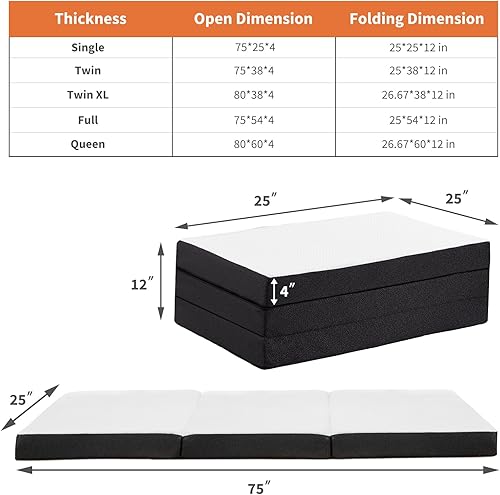 Miniatura 2 de Sweetcrispy Colchón de espuma viscoelástica triple  Almohadilla de cama portátil de 4 pulgadas, tapete plegable y lavable con certificado