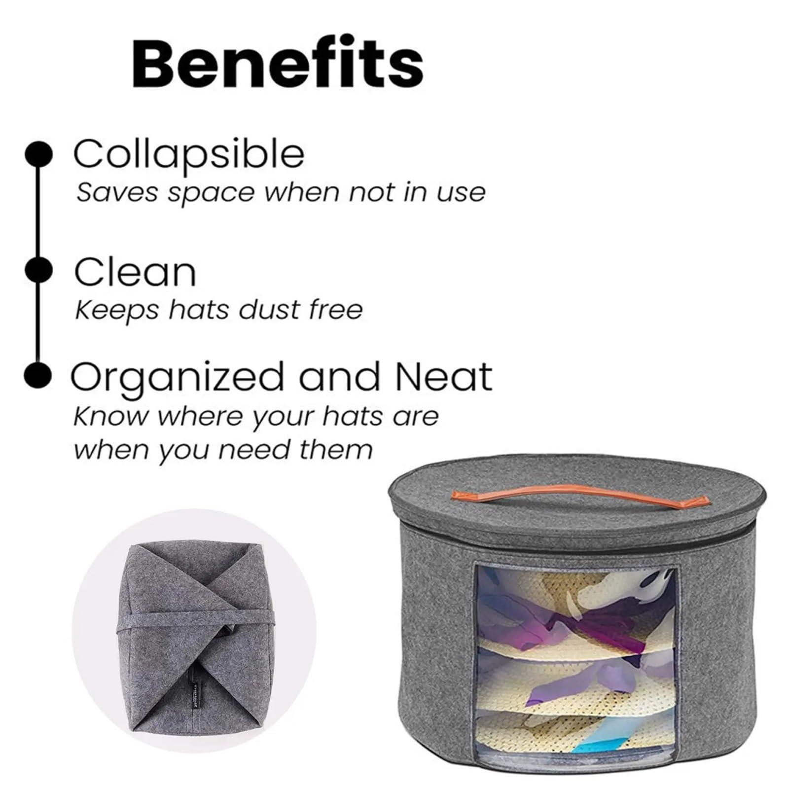 Hutbox-Organizer, runde Reise-Hutboxen, faltbare Hut-Aufbewahrungstasche mit Deckel, große Hut-Aufbewahrungsbox für Schrank oder Reise(Black)