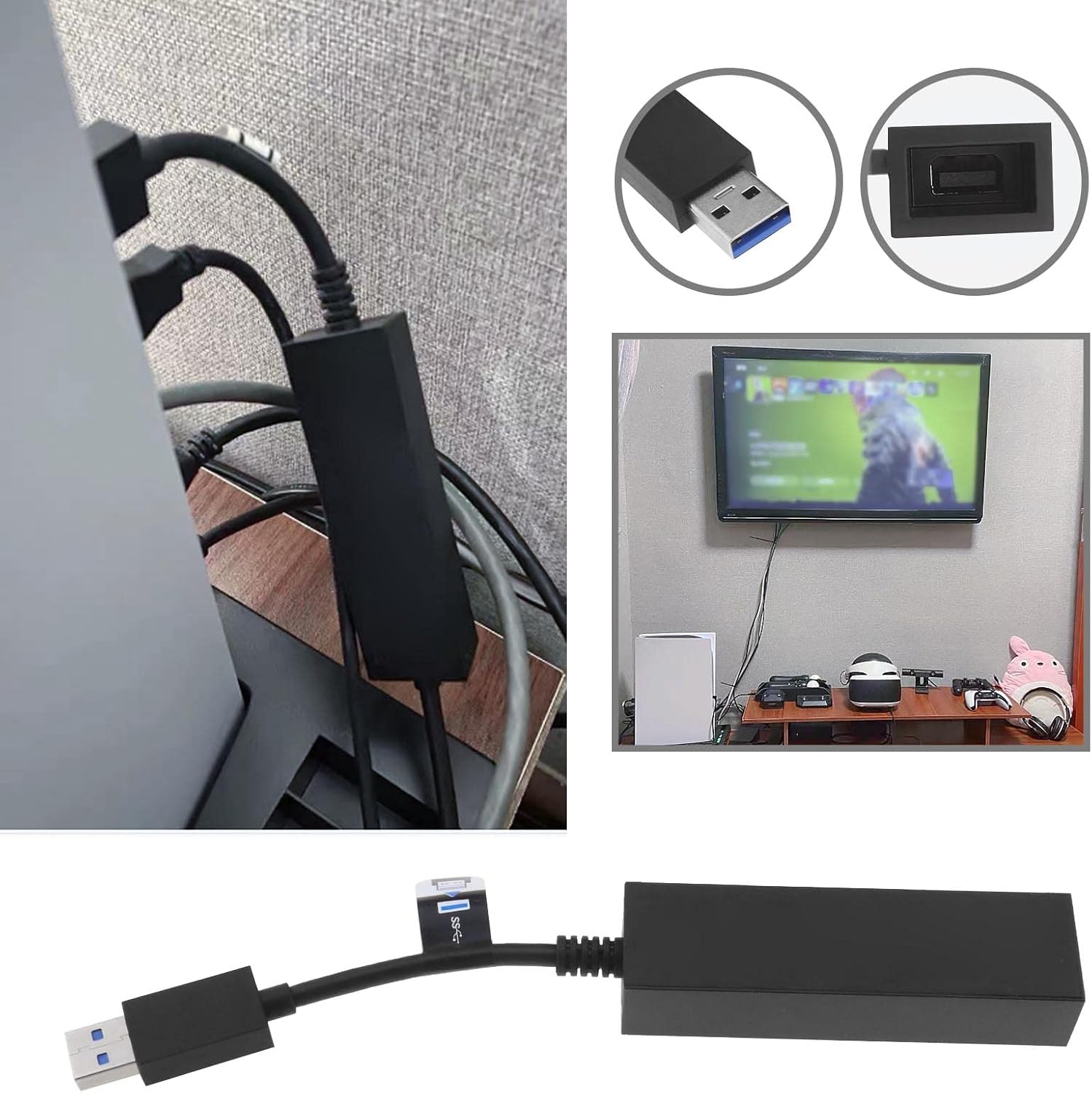 SING F LTD VR Adapter Cable Compatible with PS5 Camera Game Console Camera Adapter Converter Cable Camera Replacement Accessories 20cm Black