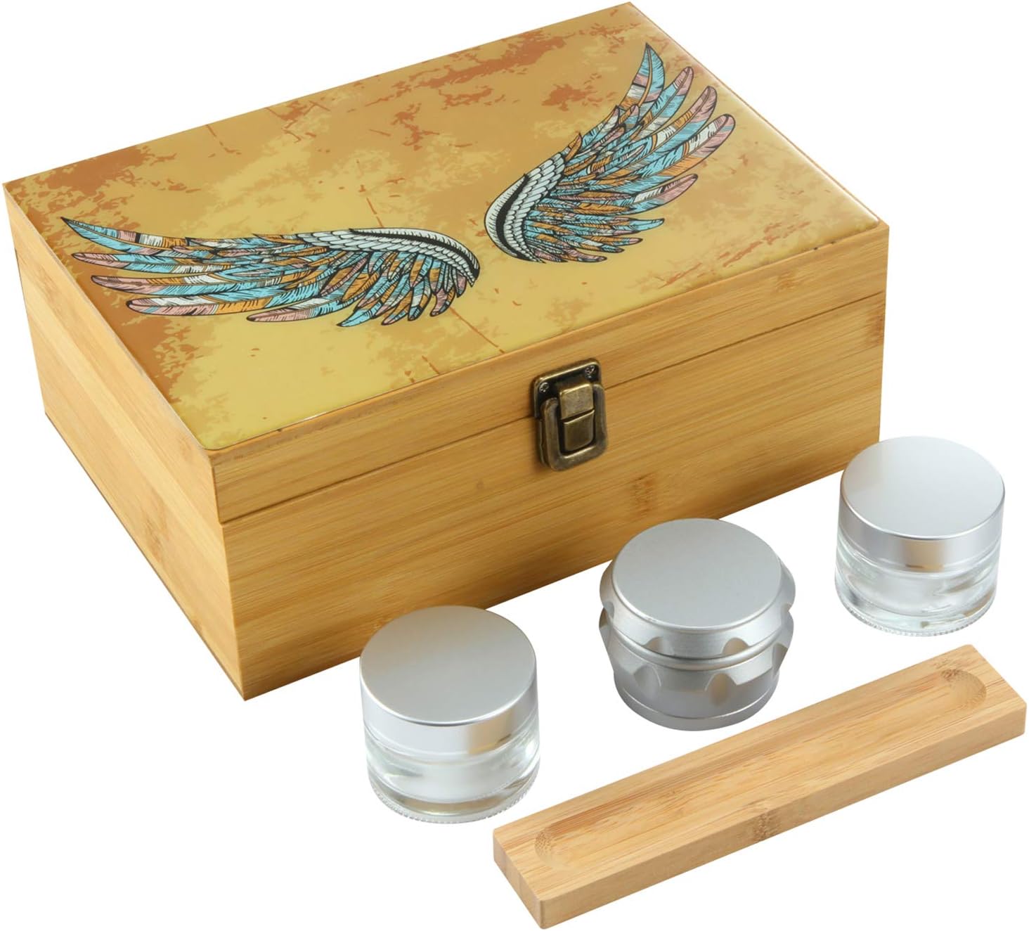 Ornate Ocean Handmade XLarge Stash Box Combo - Storage Accessories | 100% Bamboo | Removable Dividers | (Wings or Mandala or Lion King)
