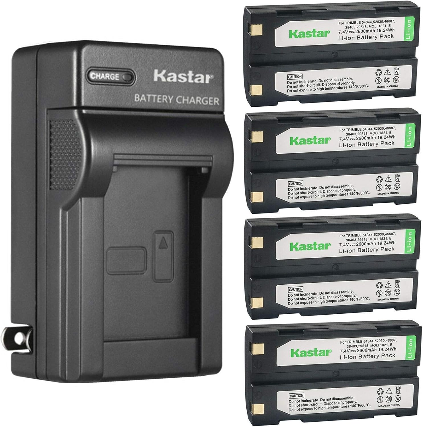 Kastar 4-Pack Ei-D-Li1 Battery and AC Wall Charger Replacement for Trimble 29518, 46607, 52030, 54344, 38403, 5700, 5800, 92600, R4, R6, R7, R8, R8 GPS, R8 GNSS, MT1000