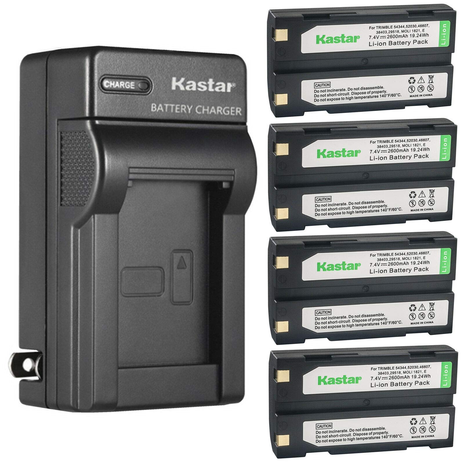 Kastar 4-Pack Ei-D-Li1 Battery and AC Wall Charger Replacement for Trimble 29518, 46607, 52030, 54344, 38403, 5700, 5800, 92600, R4, R6, R7, R8, R8