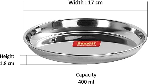 Miniatura 4 de Sumeet Platos llanos de acero inoxidable de calibre pesado con acabado de espejo 6.7 in de diámetro - Juego de 3 piezas