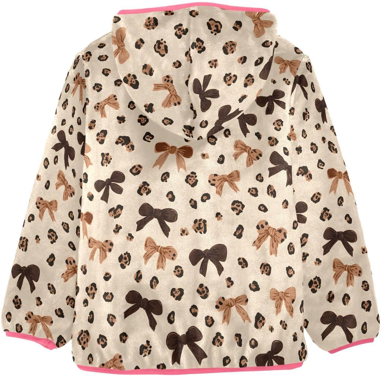 Girls Hoodie Outfit Brown Leopard Print Bow Pattern Zipper Sweatshirt Coat Fleece Jacket for Kids 3-10T