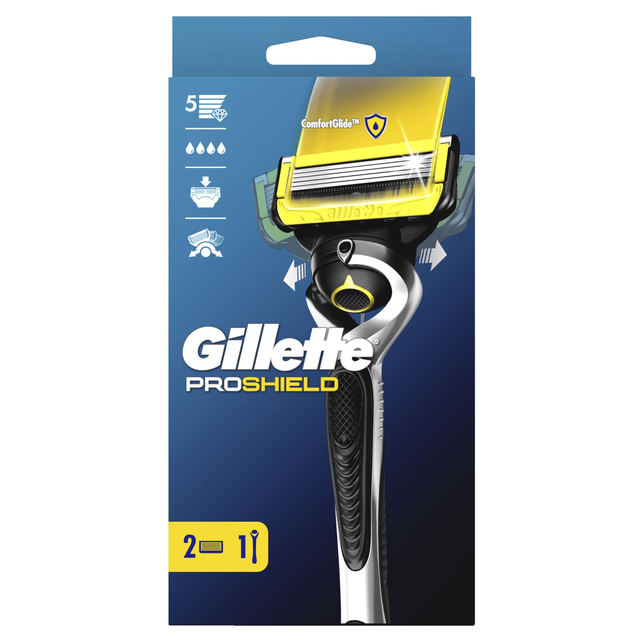 Gillette ProShield Maquinilla De Afeitar Para Hombre, 1 Maquinilla De Afeitar, 2 Recambios Para Máquina De Afeitar, Con Recortadora De Precisión