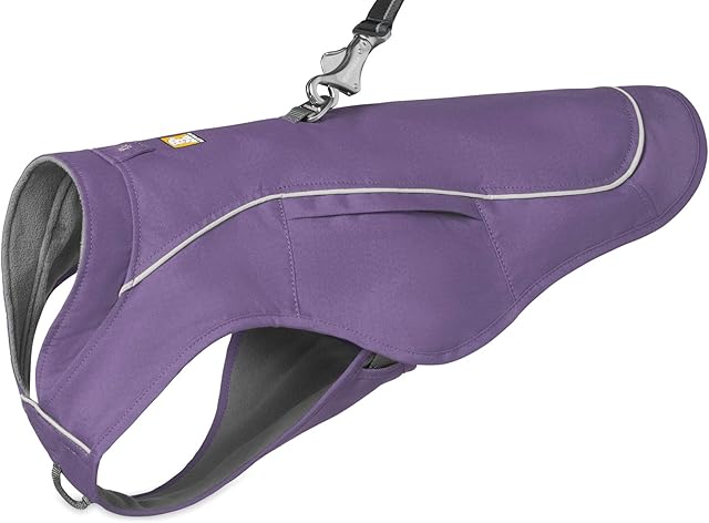 RUFFWEAR Overcoat Fuse 2-in-1 Dog Coat and Harness Combo, Fleece Lined Dog Jacket Purple Sage, L