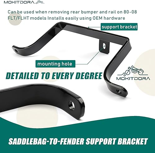 Miniatura 3 de MoKitDora Soporte de alforja a guardabarros compatible con Harley Touring FLH FLT 1984-2008, negro