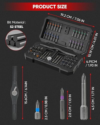 Miniatura 7 de Saker Juego de destornilladores magnéticos 66 en 1, juego de destornilladores de trinquete con mango desmontable, kit de herramientas de reparación