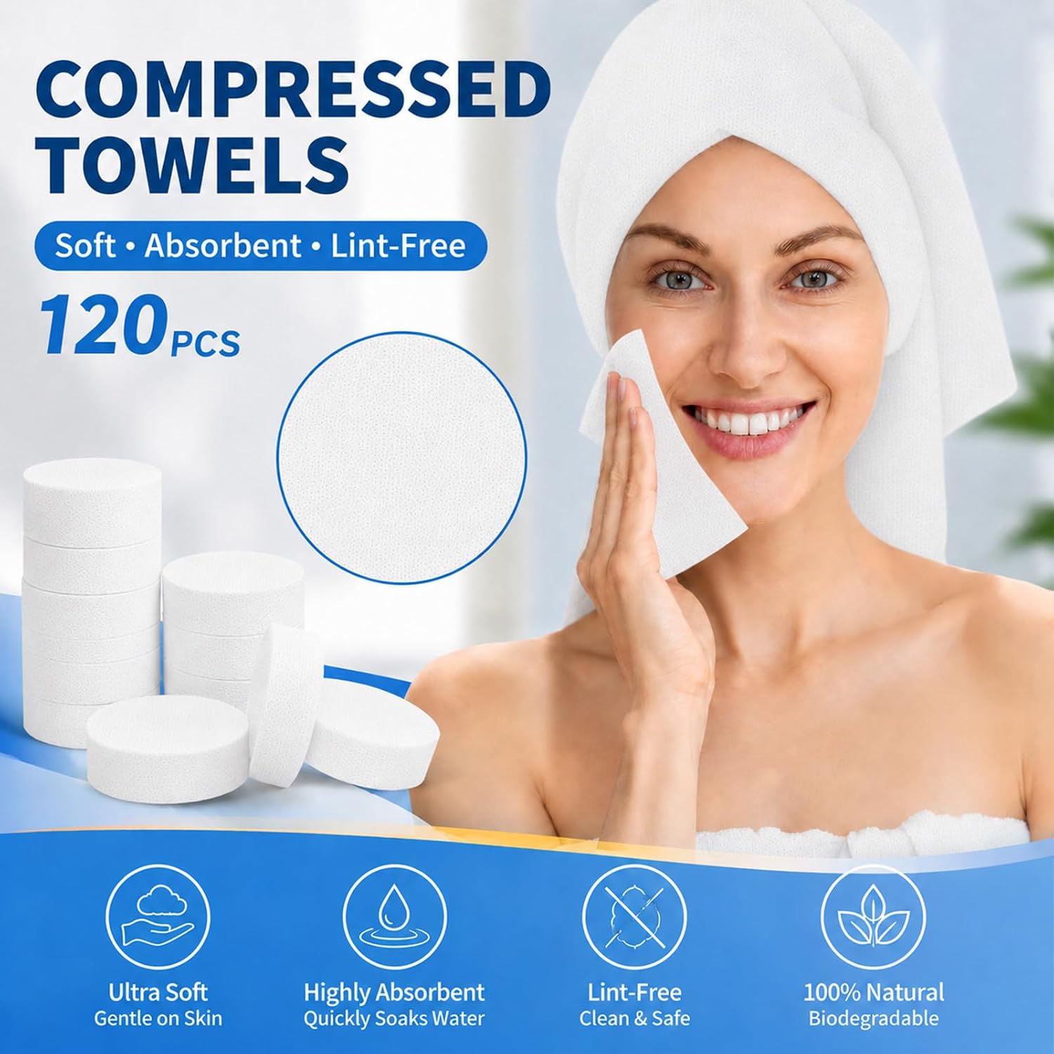 120 PCS Compressed Towels Bulk Coin Tissues Portable Mini Disposable Face Compressed Camping Towels for Travel Home Hotel and Outdoor Activities (Pack of 2) image 2
