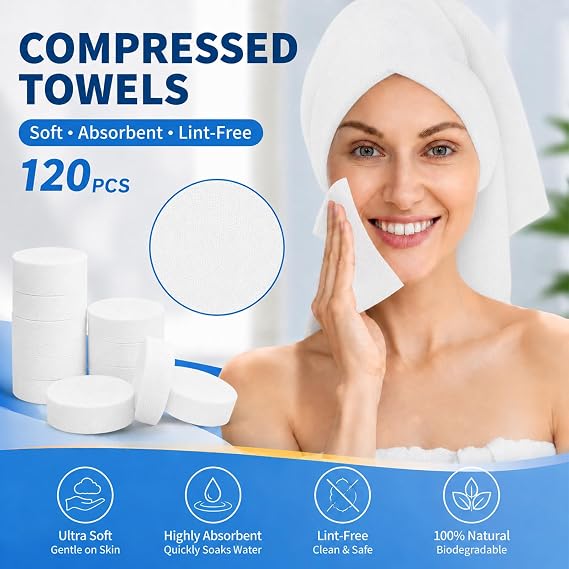 120 PCS Compressed Towels Bulk Coin Tissues Portable Mini Disposable Face Compressed Camping Towels for Travel Home Hotel and Outdoor Activities