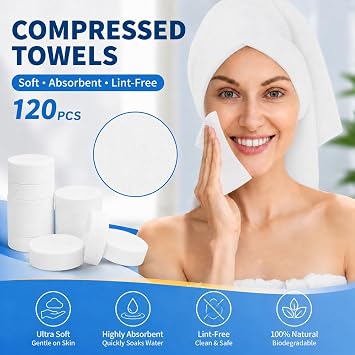 120 PCS Compressed Towels Bulk Coin Tissues Portable Mini Disposable Face Compressed Camping Towels for Travel Home Hotel and Outdoor Activities