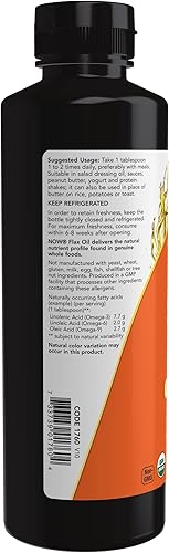 Miniatura 3 de NOW Supplements Líquido de aceite de semilla de lino orgánico certificado prensado en frío y sin refinar 12 onzas