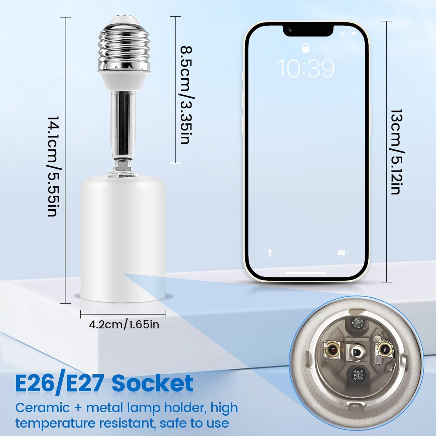 3PCS Light Bulb Socket Extender,E26/E27 Bulb Extender Socket,350 Degree Adjustable Light Socket,Medium Screw Base,for Outdoor,Living Room and Garage(White)