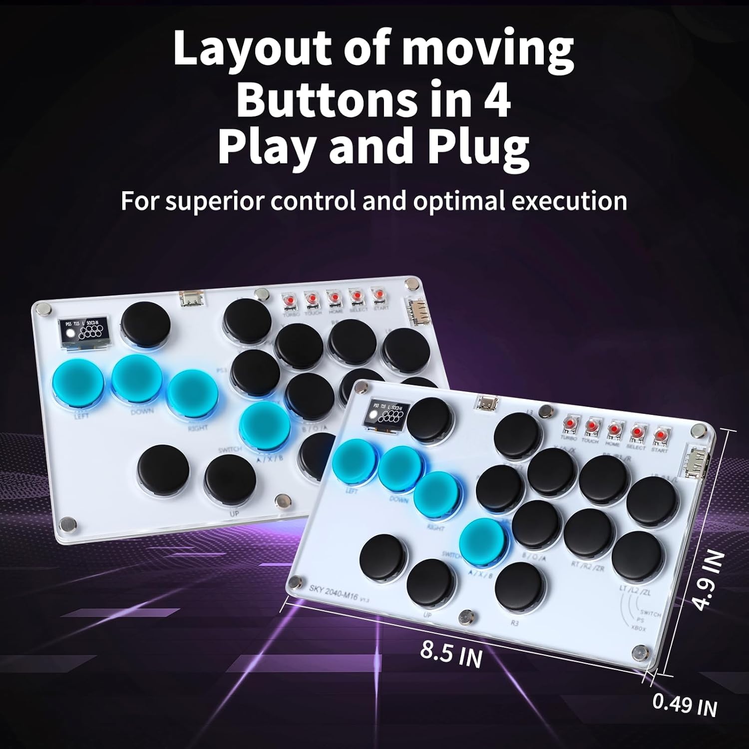 Leverless Controller M16 2025 Upgrade All Button Arcade Controller for Switch, PC, PS4, PS3, Steam Deck, Leverless Arcade Stick with Turbo &RGB & DIY Keycaps, Supports Hot-Swap & SOCD