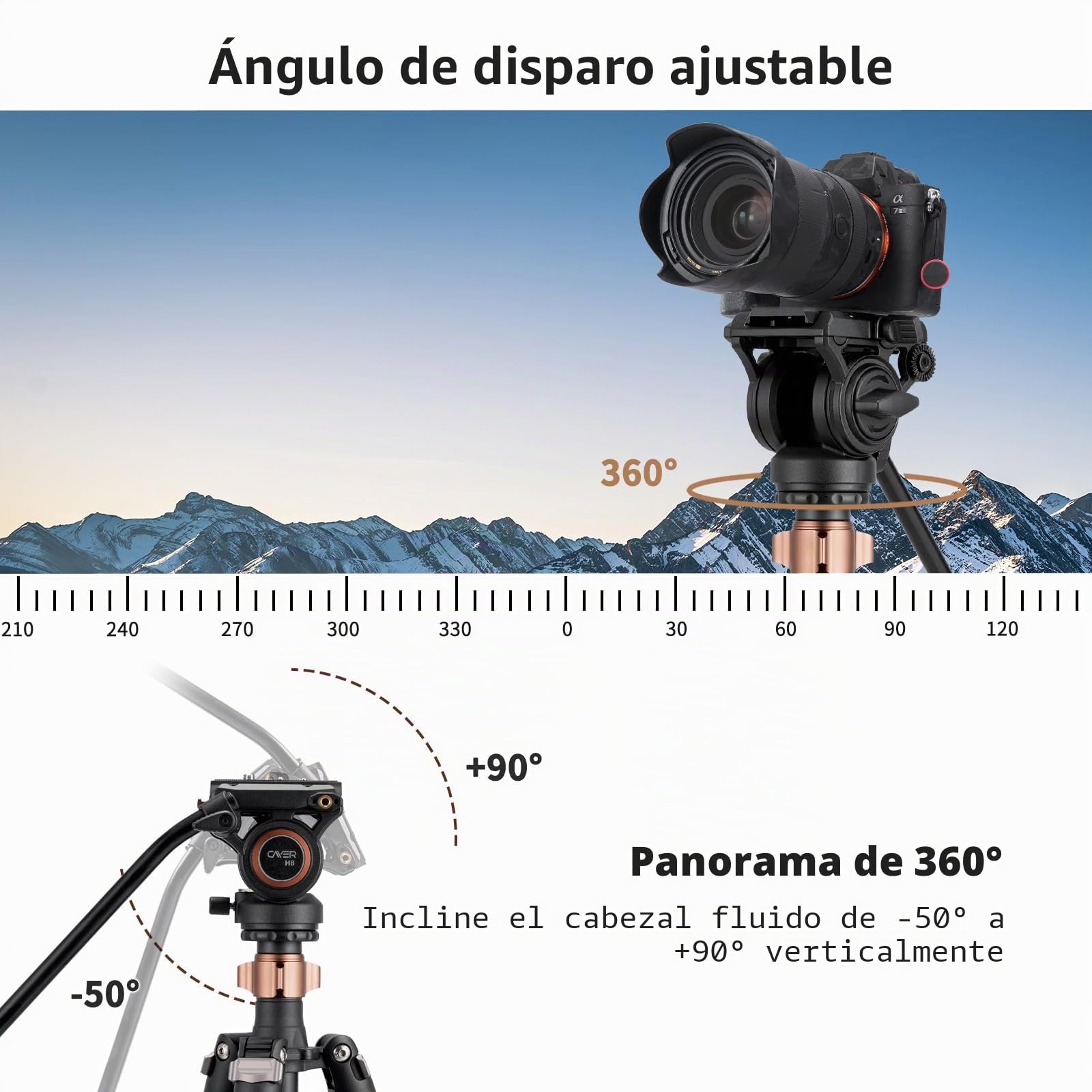 Cayer 75" Trípode Monopié de Video con Cabezal Fluido, Placa QR de Aleación de Aluminio Compatible con dji RS Gimbal, 360° Pan e Inclinación de +90°/-70° para DSLR, Carga Máx: 8kg, FP2450