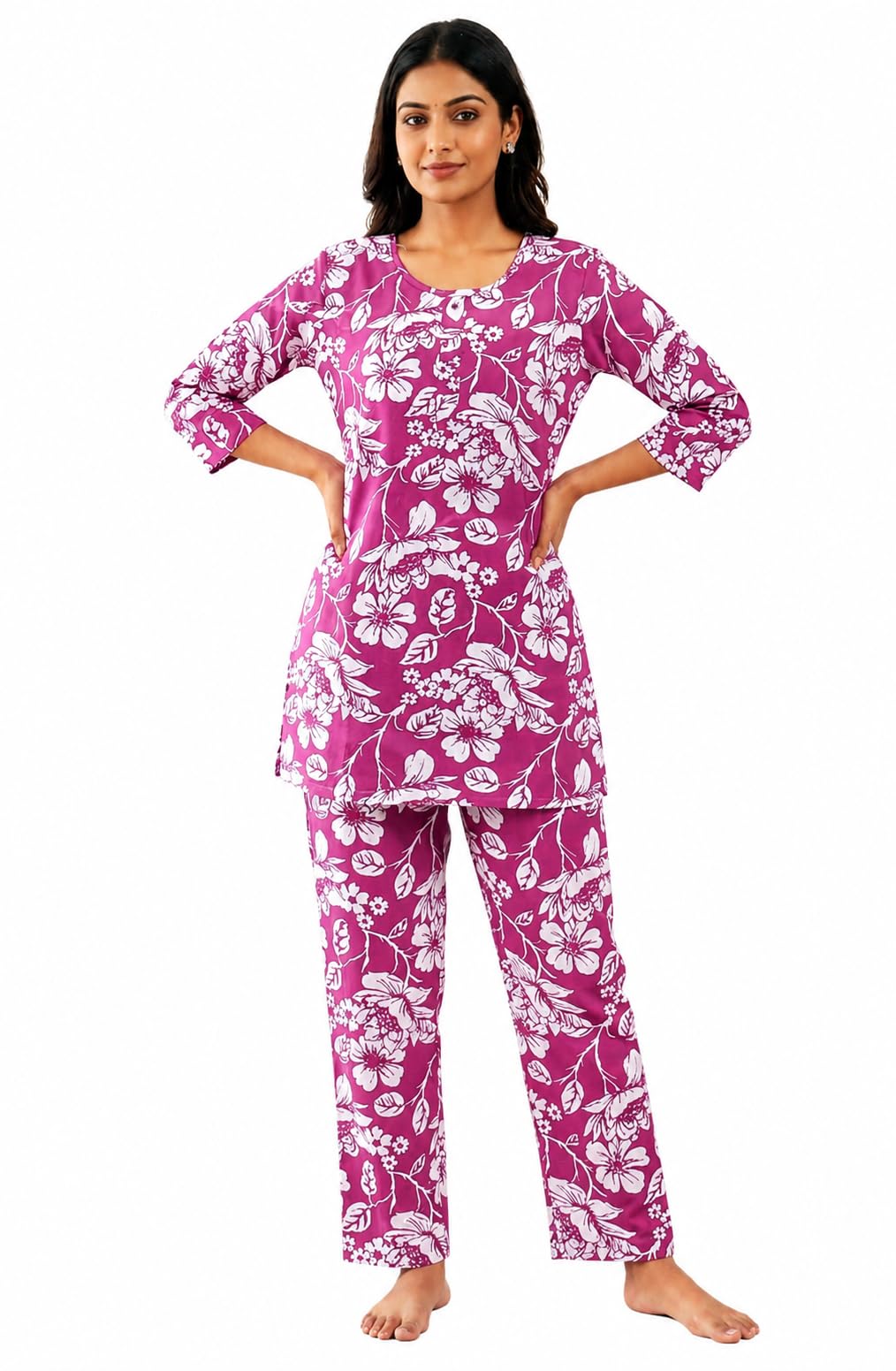 anasvi Women Cotton Night Suit Set | Floral Printed Nightwear Co-ord Set for Women | Soft & Breathable Lounge Wear | Top & Pajama Set | Full Sleeve Sleepwear | M to XXL-picture-20