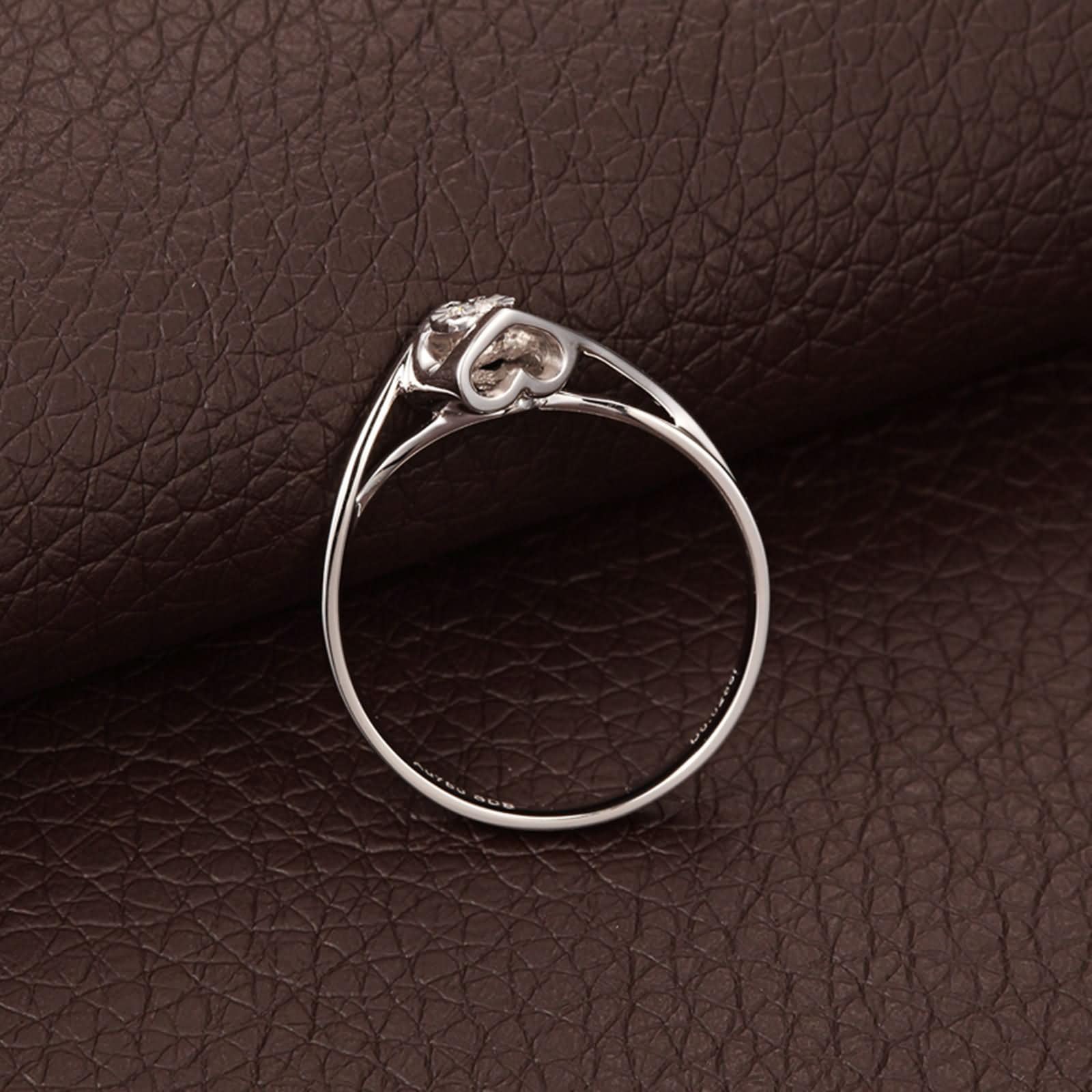 Anello Fidanzamento Donna Oro Bianco 9Kt / 14Kt / 18Kt, Cuore Cavo e Rotondo con Diamante da 0,03ct, Anelli Fedi Nuziali Argento Donna
