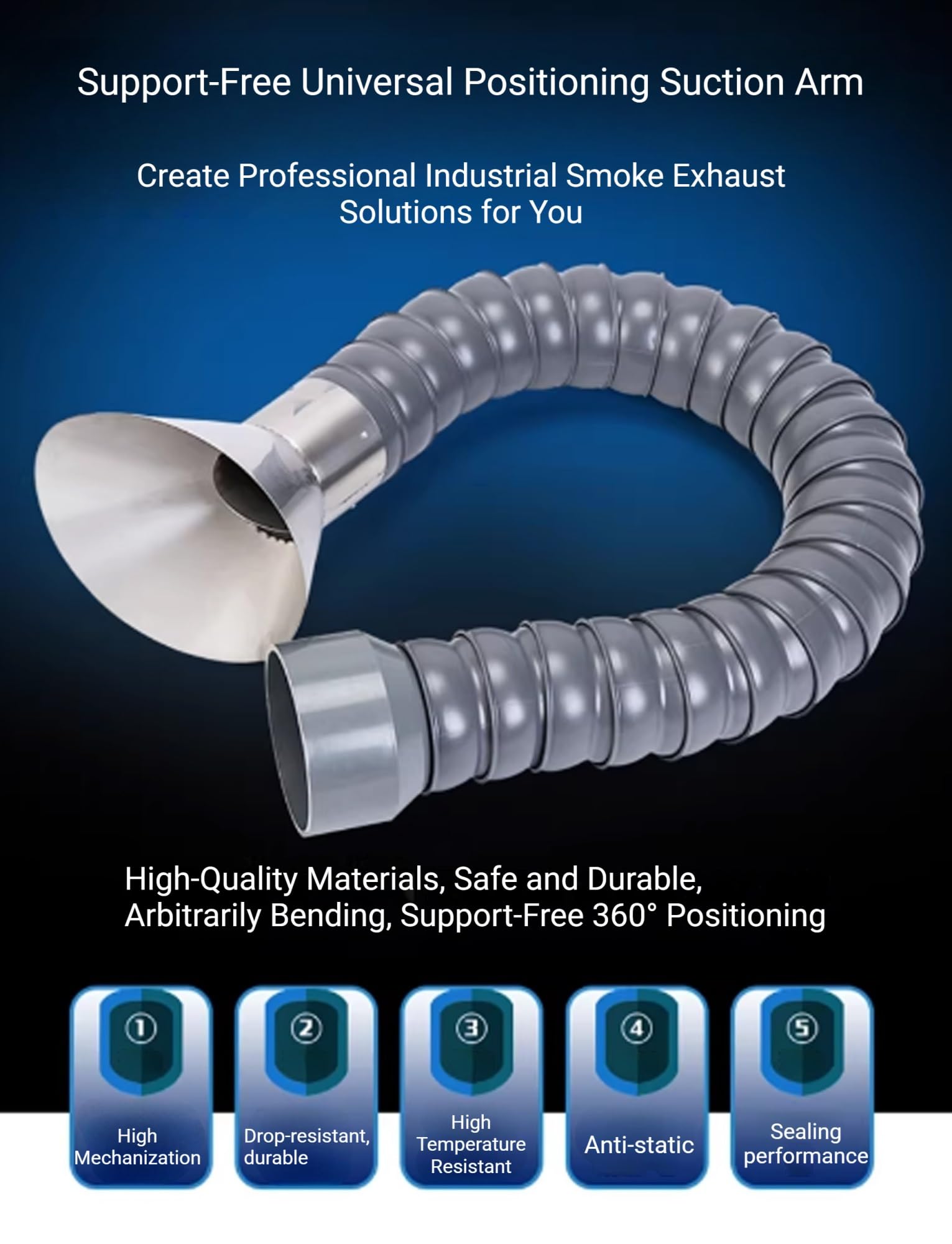 Manguera articulada para extractor de aire, brazo colector de conducto flexible con capucha, de 3 a 10 pies de largo para eliminación de humo de laboratorio