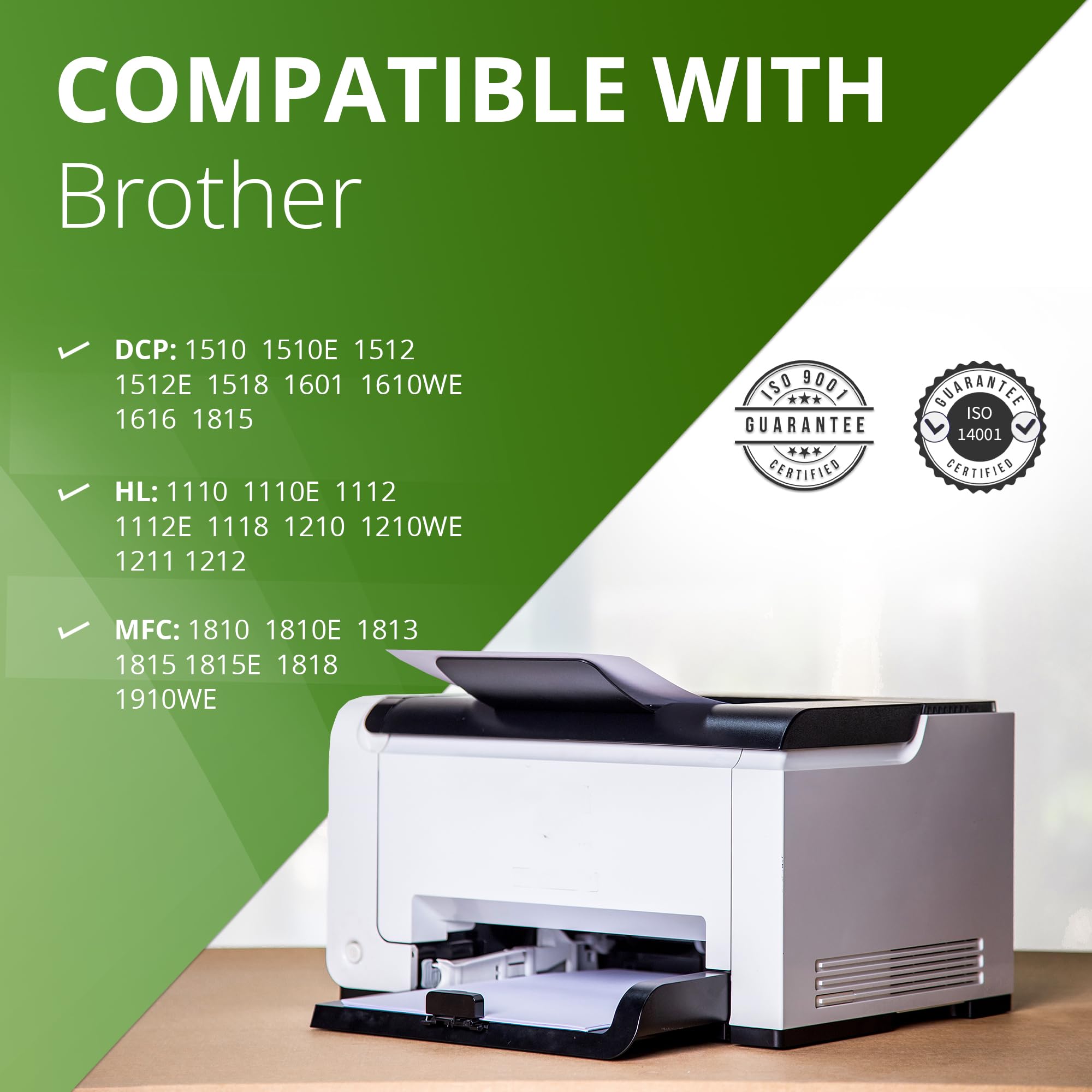 Tamburo compatibile per Brother DCP-1510, 1510E, 1512, 1512E, 1610W, 1612W, HL-1110, 1110E, 1112, 1112E, 1210W, 1212W, MFC-1810, 1810E, 1910W | DR1050 Nuovo non Rigenerato, Colore: Nero