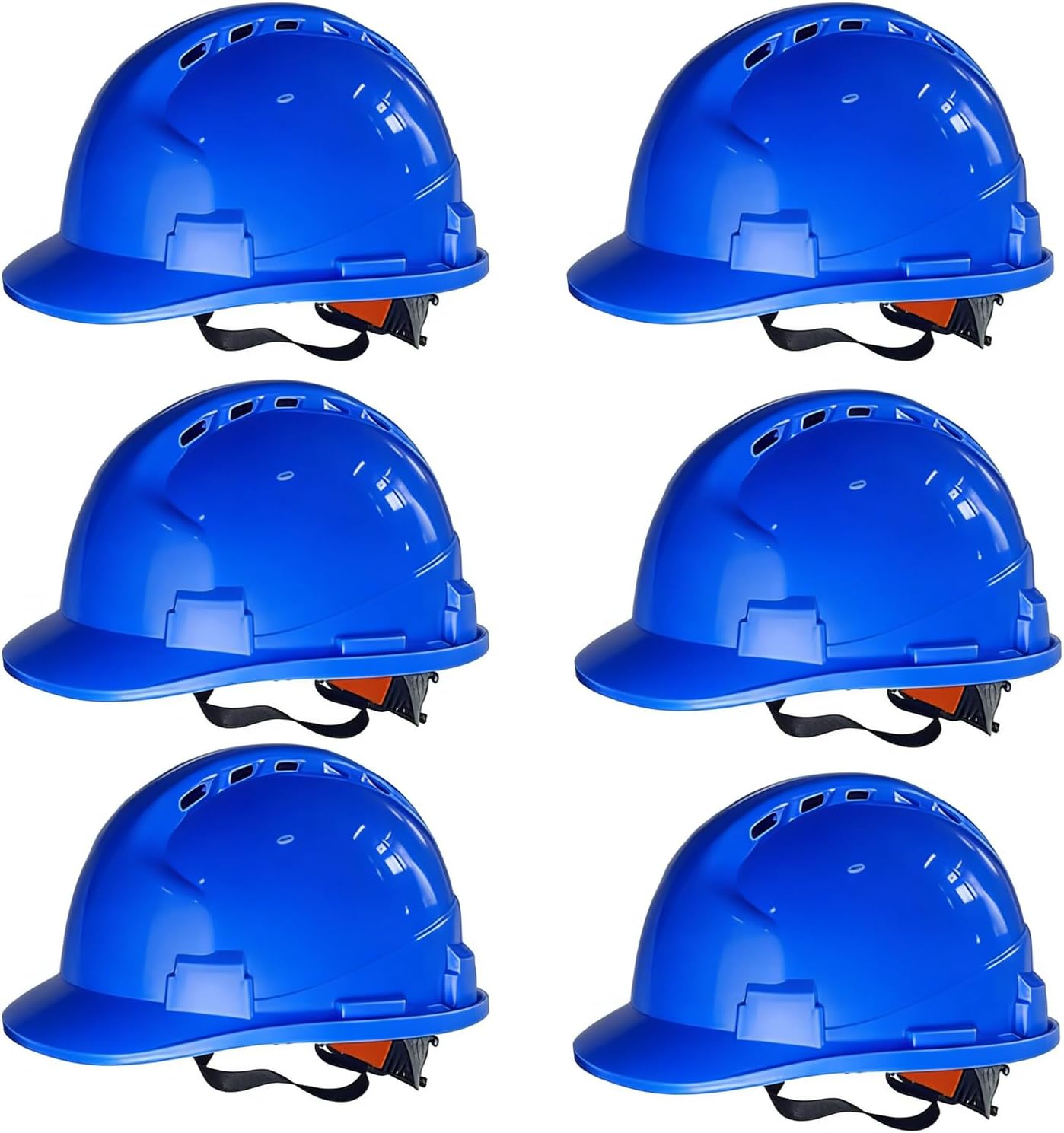 6 Pack 4 Pt. Suspension Hard Hat Bulk Safety Helmets Adjustable Ratchet Hard Hats, Vents & Sweat Cotton Brow Pad - ABS Construction Safety Helmets for Work Sites & Outdoor Labor Bule