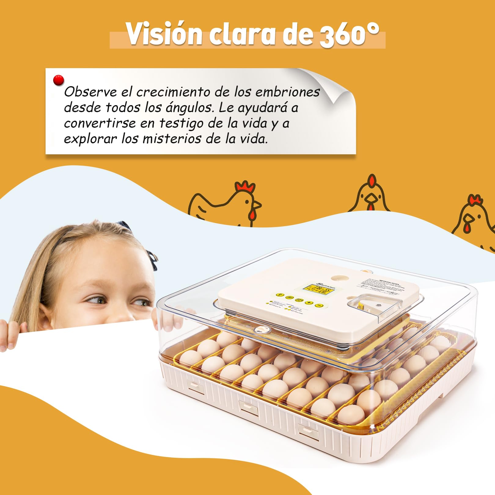 Sailnovo Incubadoras de Huevos Automaticas, Incubadora de 56 Huevos con Volteo Automático de Huevos y Humidificación automática, Incubadora para Huevos de Gallina, Codorniz, Pato, Blanco